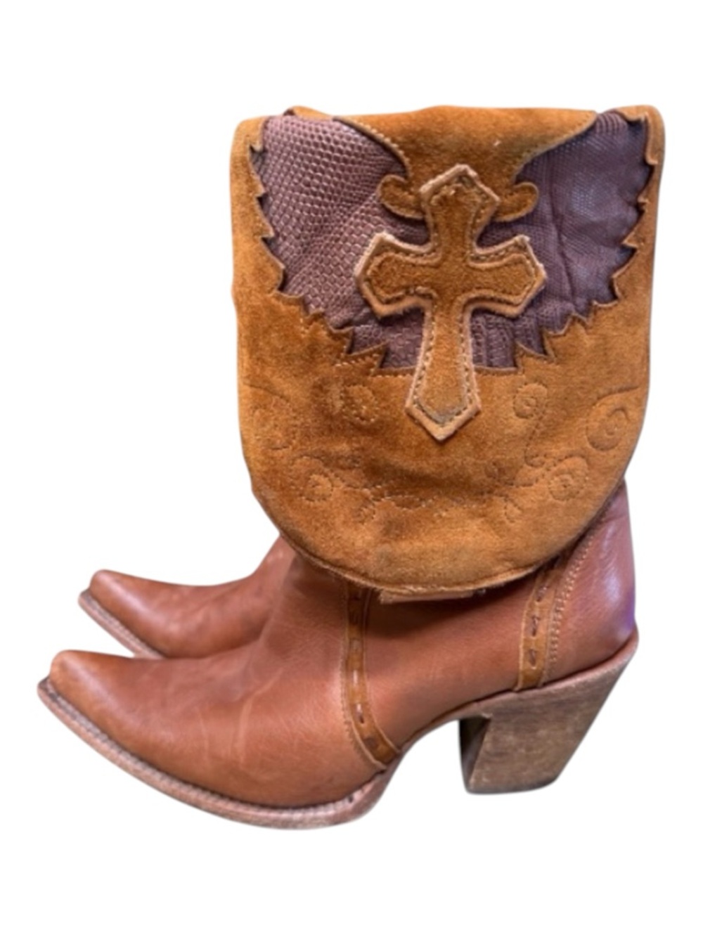 CORRAL WOMEN'S LEATHER LIZARD CUFFED CROSS WESTERN BOOTS 7.5